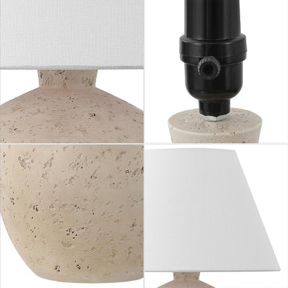 Myron 18" Concrete Effect Table Lamp, Cream, Set of 2 | Minimalist Scandinavian Design, Resin and Gold Metal Base, White Linen Shade, LED Bulbs Included, Modern Bedside Light5