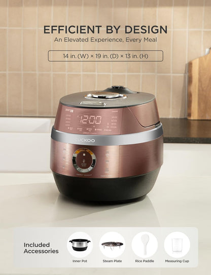 CUCKOO CRP-JHR1009F | 10-Cup (Uncooked) Induction Heating Pressure Rice Cooker | 19 Menu Options, Auto-Clean, Voice Guide, Made in Korea | Copper | Large 10-Cup Uncooked Capacity, Nonstick Inner Pot, 17 Menus, 12-20 Minute Turbo White Rice, Auto Clean, Ma8