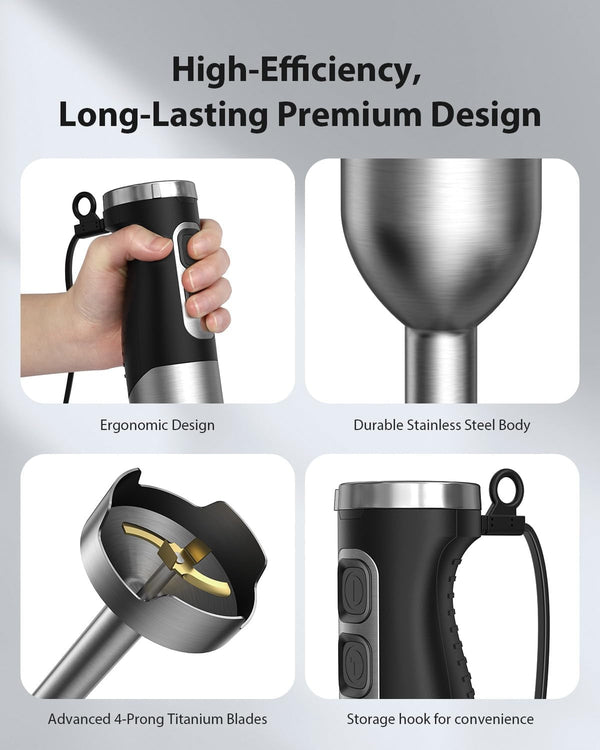 1000W Powerful Immersion Blender Handheld, 2026 New Update Hand Blender with 25-Speed and Heavy-Duty Copper Motor (Silver)7