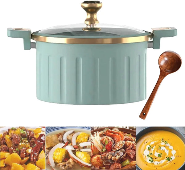 2023 Non-Stick Micro Pressure Cooker with Wooden Spoon, 8L Large Capacity Multifunctional Plumpy Non-Stick Micro Pressure Pot, Steam Boil Fry Integrated Enamel Soup Pot for Kitchen (Blue)1