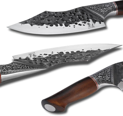 7" Chef Knife - Butcher Knife for Meat, Japanese High Carbon Meat Cleaver Knife, Hand Forged Meat Cutting Knife, Ultra Sharp Kitchen Knife for Home, Camping BBQ Cooking Knife7