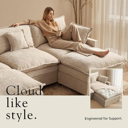 108" U Shaped Modular Sectional Sofa, Deep Seat Cloud Couch with Movable Ottoman, 3-Seater Chenille Comfy Couch for Living Room5
