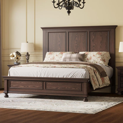 Solid Wood Queen Bed Frame with 65.2" High Headboard1