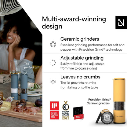 Salt and Pepper Grinder Set Manual, Stainless Steel Salt and Pepper Mills with Adjustable Ceramic Grinder I Design Spice Shakers (Mustard Yellow)2