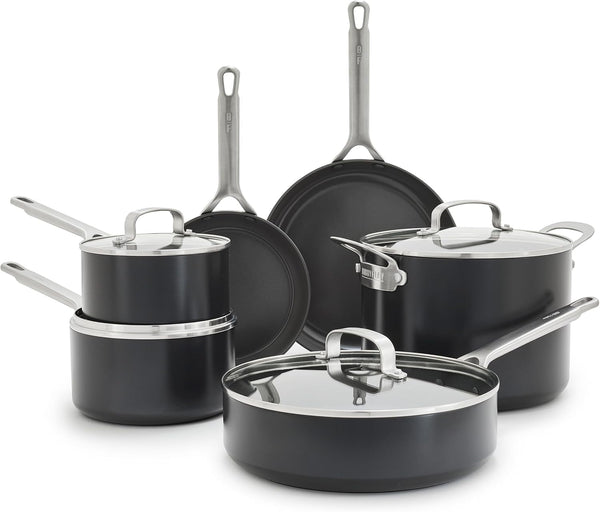 X Bobby Flay Hard Anodized Nonstick 10 Piece Cookware Set, Pfas-Free Ceramic Pots & Pans, Induction Suitable, Frypans, Saucepans Saute, Stockpot, Glass Lids, Dishwasher & Oven Safe, Black1