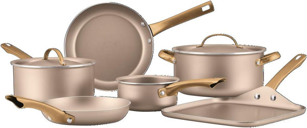 Radiant Nonstick Cookware/Pots and Pan Set with Lids and Prestige Kitchen Cooking Tools, Dishwasher Safe, 12 Piece, Champagne1