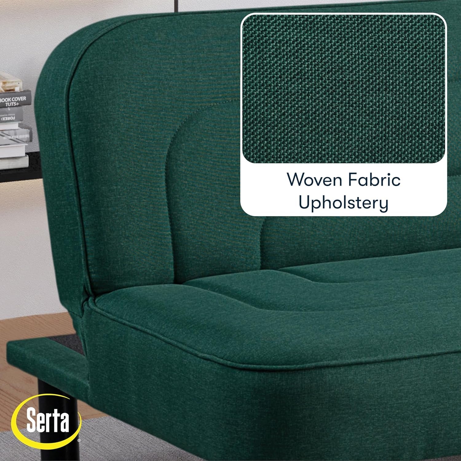 fairwood-66-1-convertible-futon-sofa-short-twin-size-modern-boho-dream-coil-comfort-fingerguard-pinch-point-protection-soft-woven-polyester-fabric-forest-green