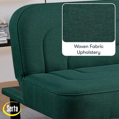 Fairwood 66.1" Convertible Futon Sofa, Short Twin Size, Modern Boho, Dream Coil Comfort, Fingerguard Pinch Point Protection, Soft Woven Polyester Fabric, Forest Green8