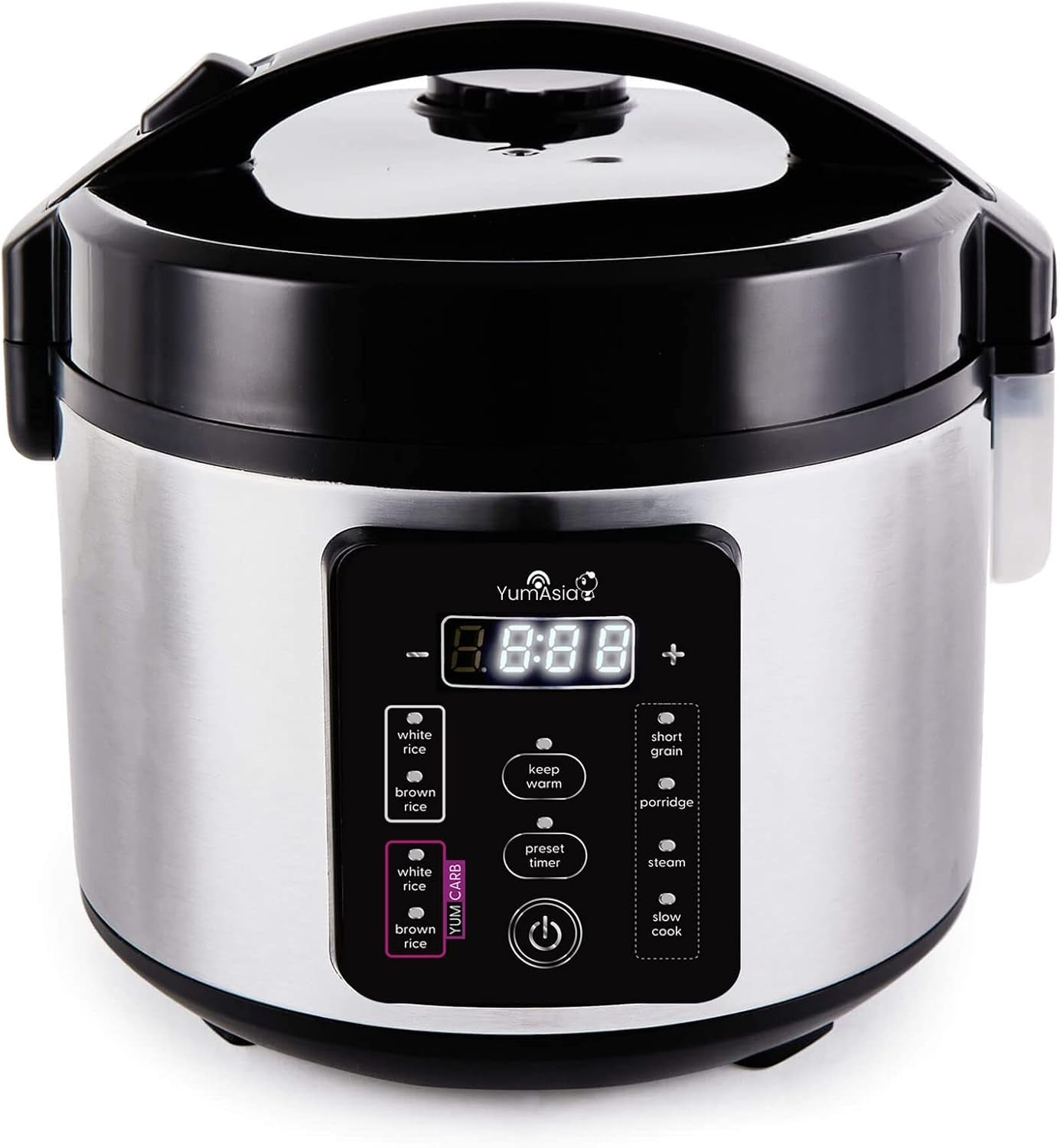 kumo-yumcarb-rice-cooker-with-ceramic-bowl-and-advanced-fuzzy-logic-5-5-cups-1-litre-5-rice-cooking-functions-3-multicooker-functions-110v-us-power-light-stainless-steel