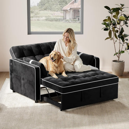 3 in 1 Sofa Bed Convertible Sleeper Sofa with USB Ports, Black2