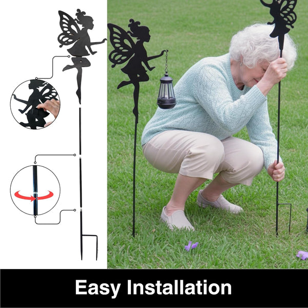 Solar Fairy Garden Accessories Outdoor 1 Pair - Metal Stakes Decorative Figurines Housewarming Ornament for Patio, Lawn, Yard, Pathway - Unique Gift Ideas for Mom Grandma (Warm Lighting)5