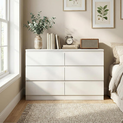 6 Drawer Dresser, Modern Wood Storage Cabinet with Hidden Handles9
