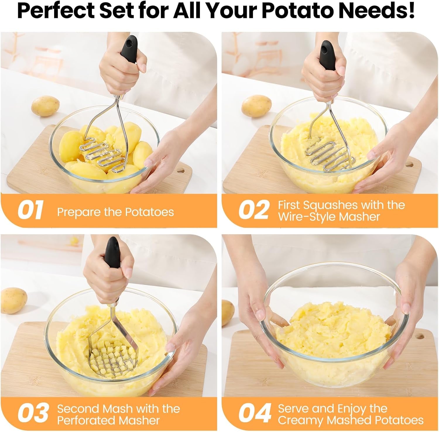 2pcs-potato-masher-set-with-silicone-handle-premium-stainless-steel-potato-masher-integrated-wire-masher-for-potatoes-avocado-vegetables-and-baby-food