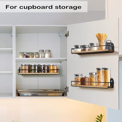 2 Pack Spice Rack Wall Mount Rustic Style Hanging Spice Organizer for Wall, Kitchen Spice Storage,Black3