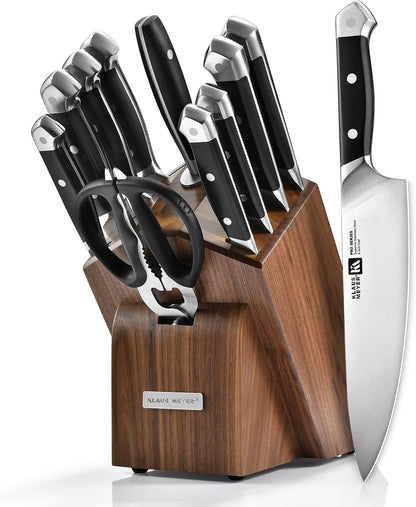 PRO 11-Piece Kitchen Knife Set with Walnut Wood Block | German Steel, R-Slope Bolster, 56±2 HRC, Heavy Endcap, Ergonomic Grip, Rust Resistant, Ideal Gift for Housewarming&Weddings1