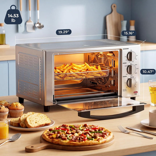 23 QT Air Fryer Toaster Oven, 7-In-1 Convection Oven Countertop | Airfry, Toast, Pizza, Bagel, Bake, Roast, Fits 12" Pizza, Stainless Steel, Easy to Clean7