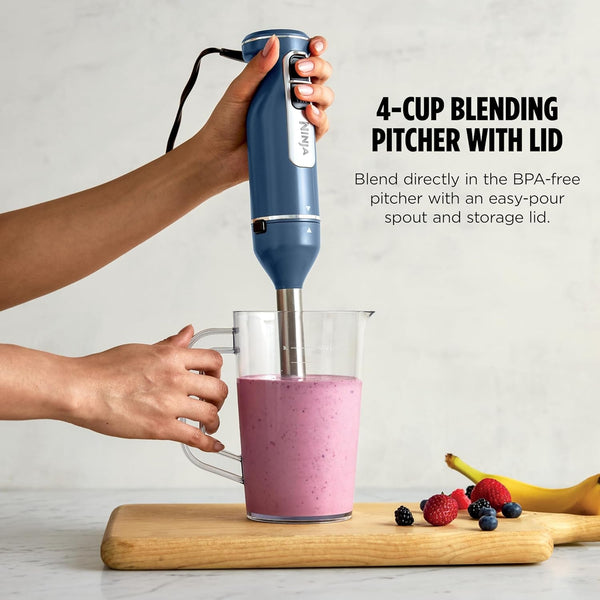 Ninja Immersion Blender & Whisk, 4 Speeds, 4Oz Cup, Deep Navy, CI201ND | Splattershield & Panprotect for Mess-Free Blending. 4 Speeds, 4-Cup Blending Vessel, Dishwasher Safe, 5-Ft Cord.6