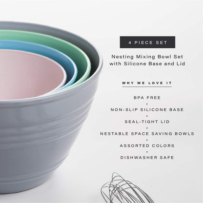 | Mixing Bowl Set with Lids | Versatile Plastic Bowls for Kitchen Mixing, Serving, and Storage - 4-Piece Mixing Bowl Set in Various Sizes | Space-Saving Nesting Design | Dishwasher Safe2