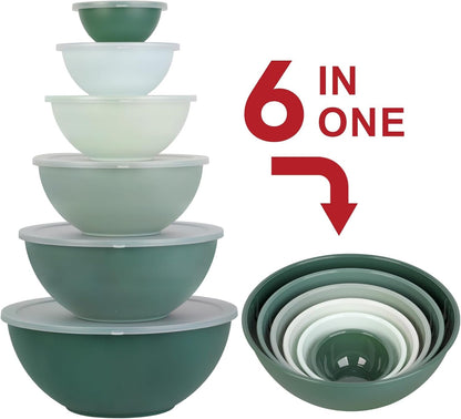 BPA Free Plastic round Mixing Bowl with Lids, 12 Pack Nesting Bowls with Lids Set, Microwave and Dishwasher Safe Prep & Serving Bowls Great for Mixing, Baking, Serving (Green, 12Pcs)7