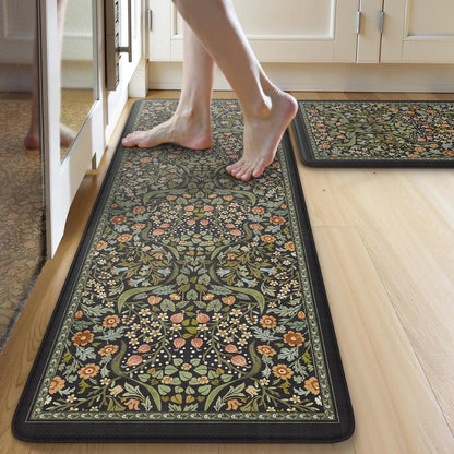 Kitchen Mats for Floor, Kitchen Rugs Sets of 2 Non Slip Washable | Kitchen Mats Cushioned anti Fatigue 2 Piece, Black Sink Rug Waterproof Laundry Room Rug, Comfort Standing Desk Mat for Office1