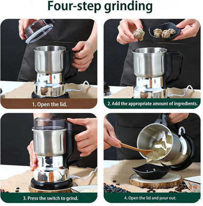 Stainless Steel Electric Grinder, Multi-Functional Electric Grindecoffee Bean & Spice Grinding Machine – Powerful Household Food Processor for Nuts Herbs Seeds Grains & Daily Kitchen Prep | Stainless Steel Electric Grinder,7
