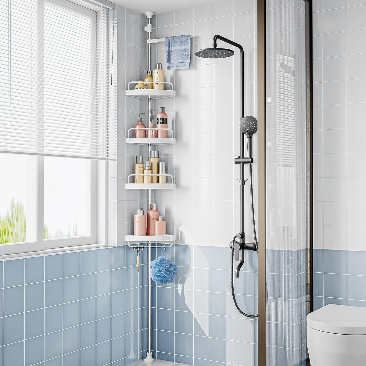 corner-shower-caddy-tension-pole-adjustable-stainless-steel-shower-organizer-with-4-tier-shelf-for-bathroom-bathtub-tub-shampoo-floor-standing-rack-bath-storage-holder-with-rust-proof-rods