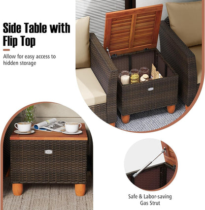 3 Piece Patio Furniture Set, Patiojoy Outdoor PE Wicker Bistro Set with Soft Cushions and Solid Acacia Wood, Outdoor Conversation Set with Porch, Balcony and Garden6