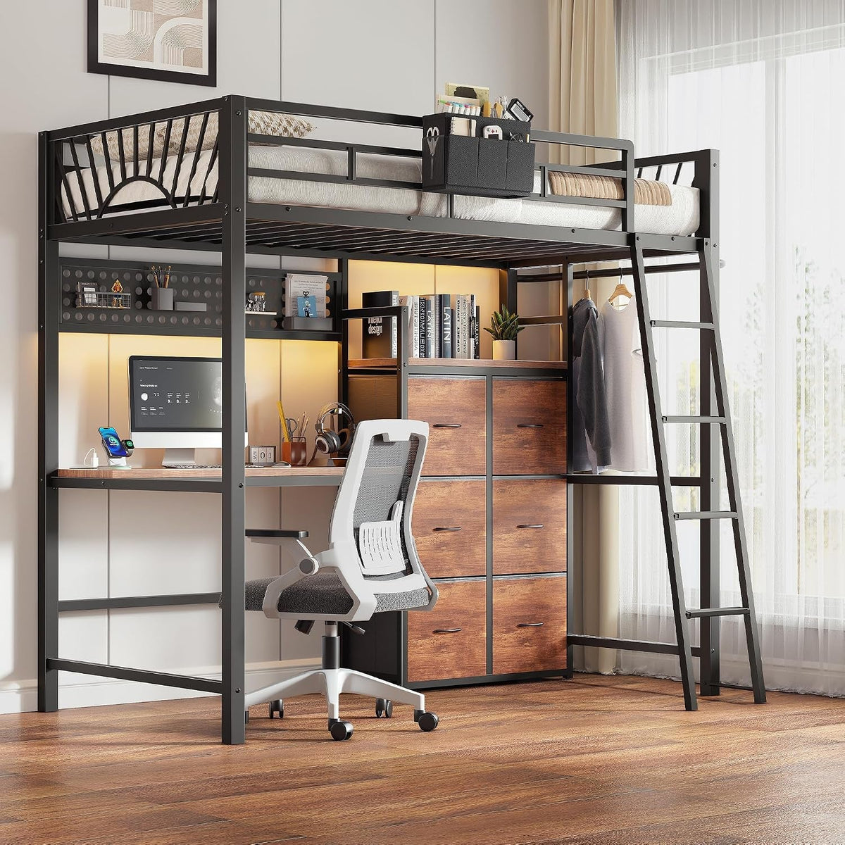 twin-loft-bed-with-desk-and-6-storage-drawers-metal-twin-size-loft-beds-with-charging-station-rgb-led-lights-and-pegboard-hanging-rod-for-kids-teenager-black
