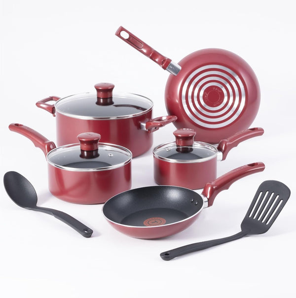 Essentials Non-Stick Pots and Pans Cookware 10 Piece Set, Red1