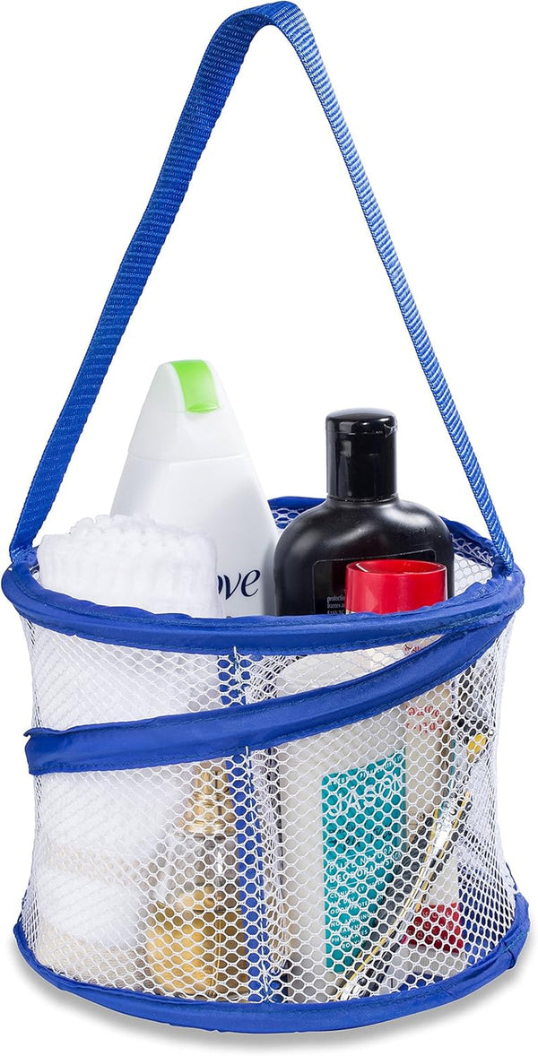 Foldable Shower Caddy - Collapsible, Portable, Drainage Hole, Carry Handle, Large Compartments. Great Organizer for Camp, Travel, Gym, and Dorm (Blue)1