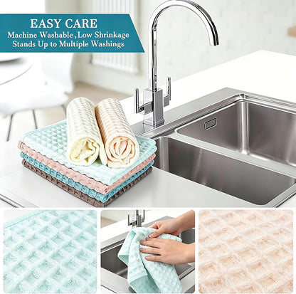 Kitchen Towels Set 6 Pack, 100% Cotton Waffle Weave Dish Cloths & Dish Towels, 13X13 Inch Hand Towels for Kitchen, Absorbent Quick-Drying Dish Rags for Washing Dishes, 6 Colors3