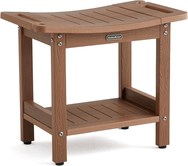 Poly Shower Stool for inside Shower Waterproof, Shower Bench for Shaving Legs, Heavy Duty Plastic Bathroom Chair Seat with Handles & Adjustable Feet, Foot Rest, No Maintenance, Brown1