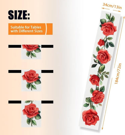 Table Runner 72 Inch Long,Red Roses Patterns Spring Table Runner Kitchen Dining Table Decoration for Home Office Party Decor 13X72 Inch2