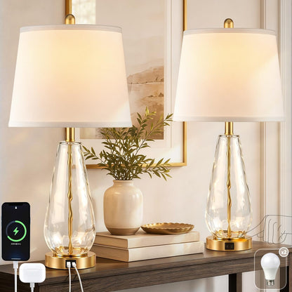 27'' Glass Table Lamps Set of 2 for Living Room, Gold Modern Lamps1