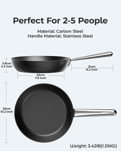 10 Inch Anti-Warp Carbon Steel Frying Pan, Nitrided Skillet | Pre-Seasoned, Works on All Cooktops, Oven Safe, Ideal for Indoor Kitchen Daily Cooking, Outdoor Camping, Chefs4