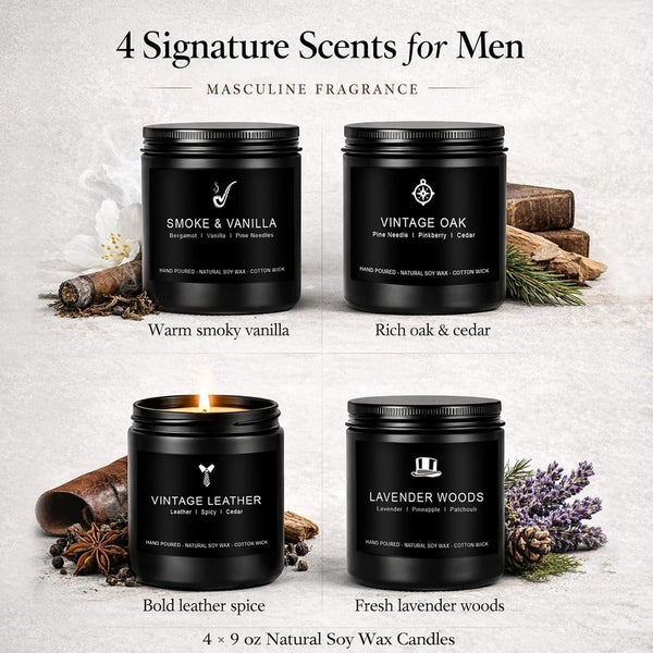 Scentes Candles Set for Men, 4 Pack Mens Masculine Soy Candles2