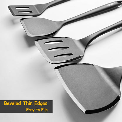 Silicone Spatula Set, 600°F Heat Resistant Silicone Spatula Turner Flipper for Cooking, Non Stick and Non Scratch Kitchen Utensils for Eggs & Pancakes, 4 Pack, Black3
