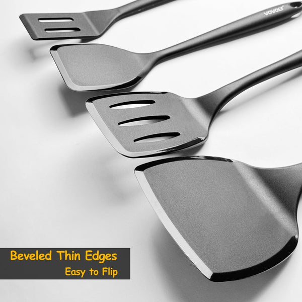 Silicone Spatula Set, 600°F Heat Resistant Silicone Spatula Turner Flipper for Cooking, Non Stick and Non Scratch Kitchen Utensils for Eggs & Pancakes, 4 Pack, Black3