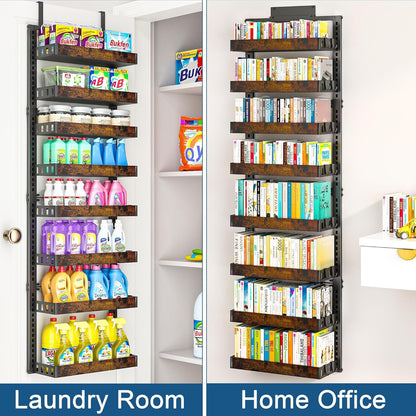 8-Tier over the Door Pantry Organizer, Adjustable Wooden Basket6
