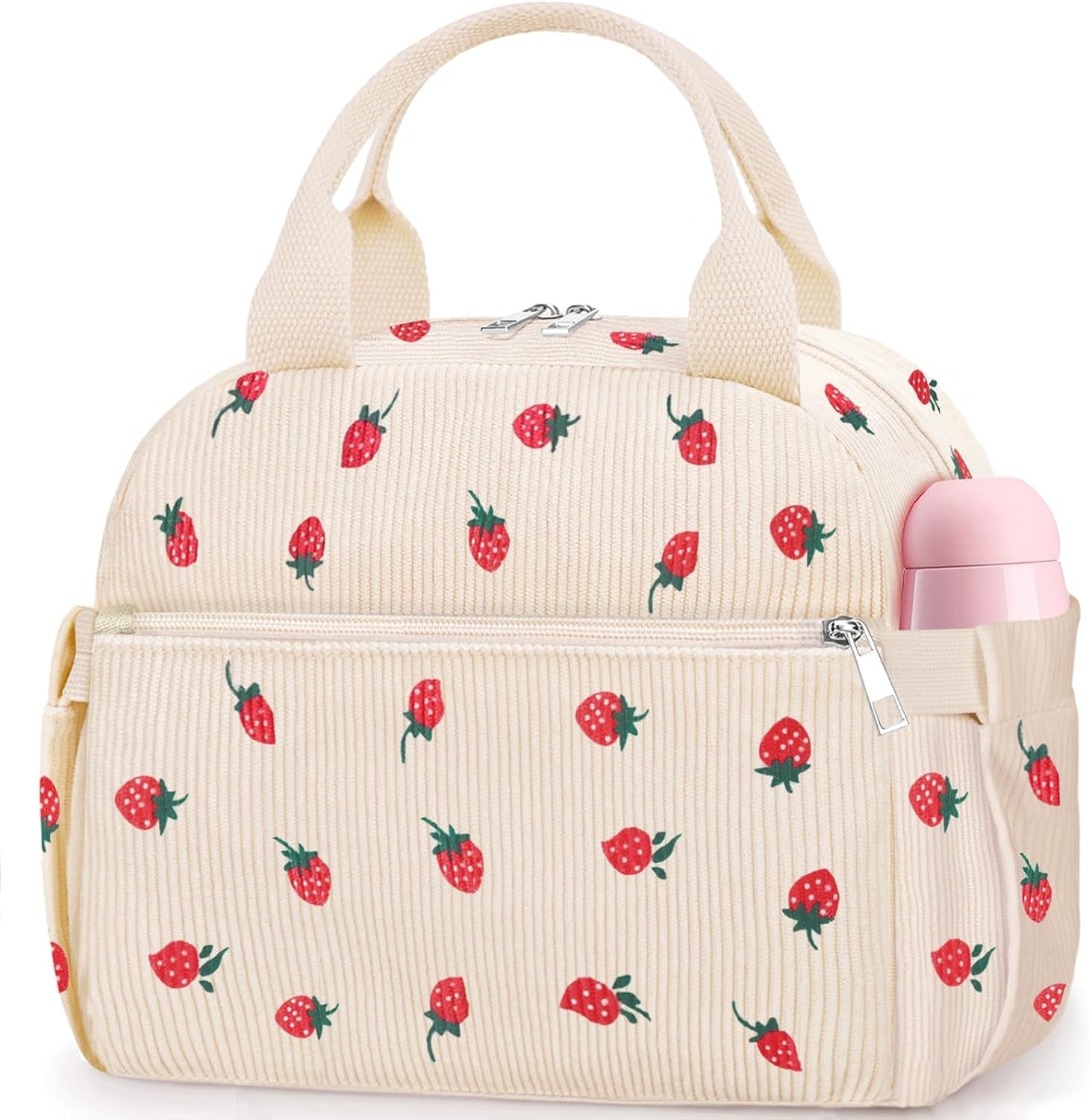 lunch-box-for-women-cute-strawberry-corduroy-insulated-lunch-bag-women-reusable-work-leakproof-simple-adults-large-lunch-boxes-tote-bag-men-cooler-bag