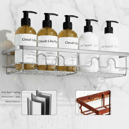 Adhesive Shower Caddy, Large Capacity Shower Racks for inside Shower, No Drill Bathroom Shower Organizer and Storage, 2 Pack Silver Bathroom Shelves, Home Decor Rv Accessories, Apartment3