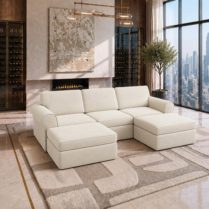 Sectional Boneless Couch, U Shaped Sofa for Living Room, Beige1