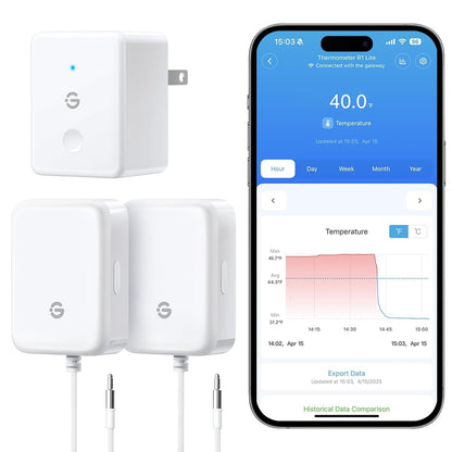 Wifi Refrigerator Thermometer Sensor with Alarm, 2-Pack & Gateway | Monitor Fridge/Freezer Temp Remotely with App Alerts & Buzzer 230Ft Range. for Kitchen/Hot Tub, Only Support 2.4G Wi-Fi1