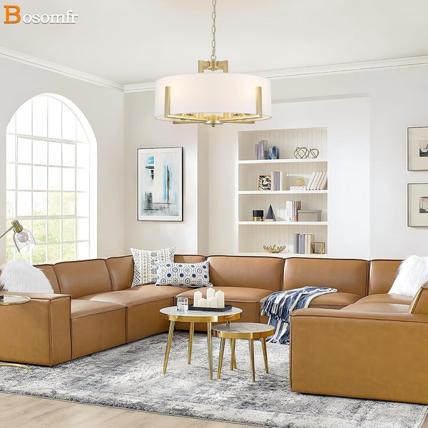 20In Gold Drum Chandelier 8-Light Modern White Fabric, Adjustable6