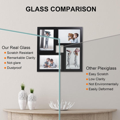 4X6 Picture Frames Collage 1 Pack, 4 Opening Multi Family Photo Collage Frames with Real Glass for Wall Hanging or Tabletop, Black3