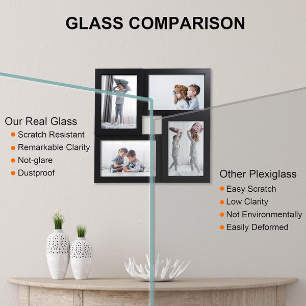 4X6 Picture Frames Collage 1 Pack, 4 Opening Multi Family Photo Collage Frames with Real Glass for Wall Hanging or Tabletop, Black3