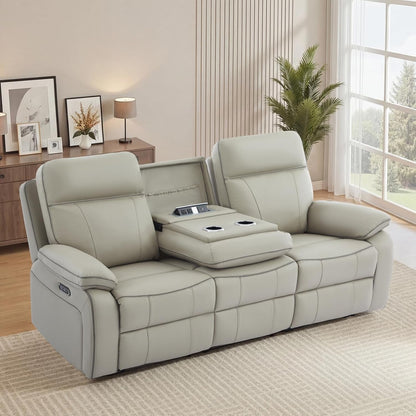 3 Seater Reclining Sofa with Drop down Table, Breathable Leather Electric Reclining Couch Wall Hugger Recliner with Cup Holder/Usb/Type C for Living Room Furniture(Gray, 3 Seater)9