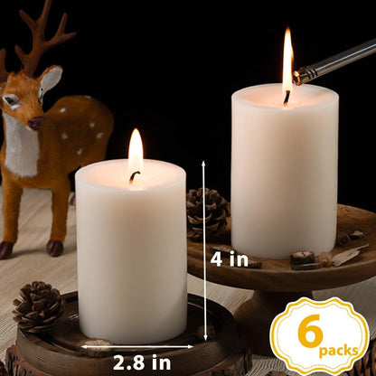 Pillar Candles White 6 Pack, 2.8X4 Inch Unscented Candle2