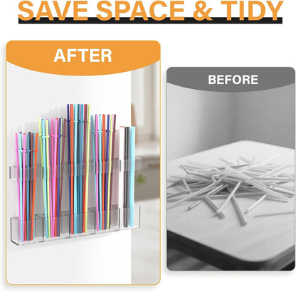 Straw Holder for Cabinet Door, Reusable Tumbler Straw Organizer Storage Container Mount for Kitchen Counter Cupboard Door (Transparent, 9.5Inch)2