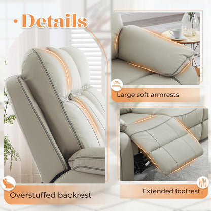 3 Seater Reclining Sofa with Drop down Table, Breathable Leather Electric Reclining Couch Wall Hugger Recliner with Cup Holder/Usb/Type C for Living Room Furniture(Gray, 3 Seater)7